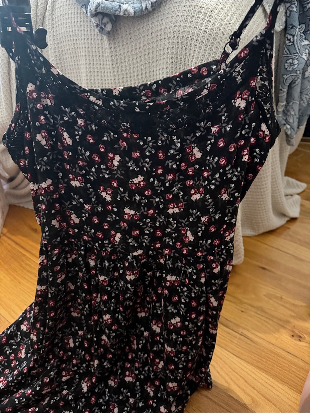 Hot Topic Black Floral Spaghetti-Strap skater dress
